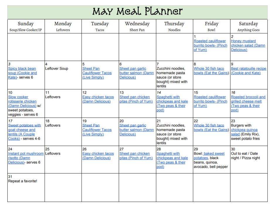 May Meal Plan - Emily Rix
